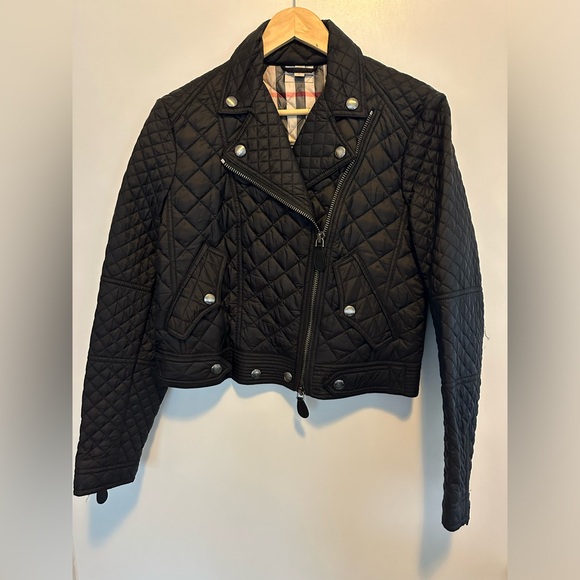 BURBERRY MOTO JACKET BLACK+CHECK SIZE MEDIUM WORN ONCE - Picture 1 of 5
